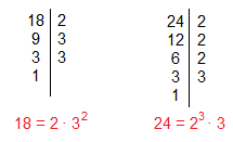 Descomposición factorial de 18 y 24