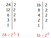 Descomposición factorial de 24 y 16 Descomposición factorial de 24 y 16