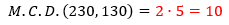 Máximo común divisor de 230 y 130