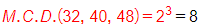 Máximo común divisor de 32, 40 y 48