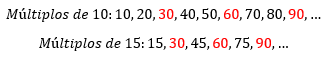 Múltiplos de 10 y 15 Múltiplos de 10 y 15
